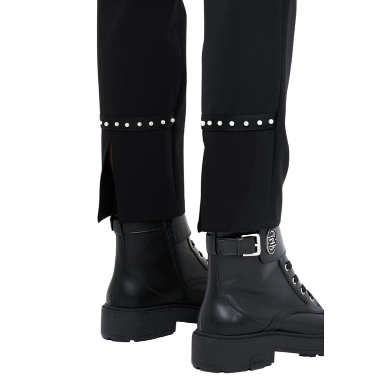 Pantaloni Donna con perle al fondo Nero dettaglio perle al fondo