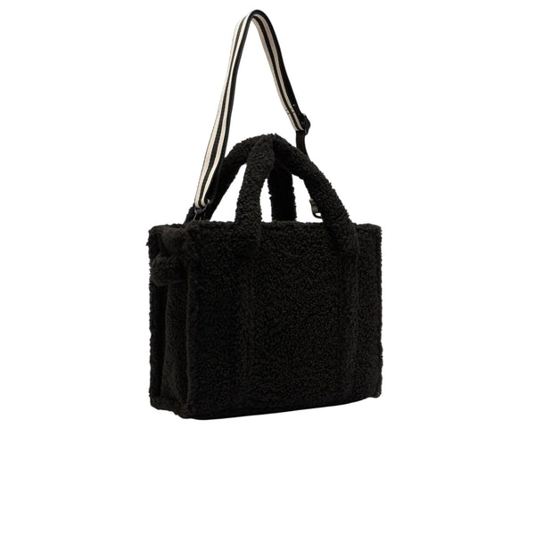 Shopping bag Donna media in teddy Nero retro con tracolla