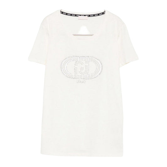 T-shirt Donna con logo con strass e perline Bianco