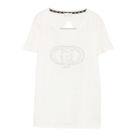 T-shirt Donna con logo con strass e perline Bianco