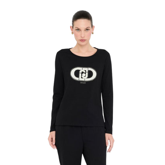 T-shirt Donna a maniche lunghe con logo modella frontale