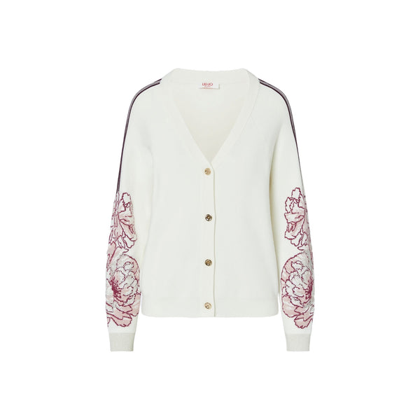 Cardigan Donna con lavorazione jacquard floreale
