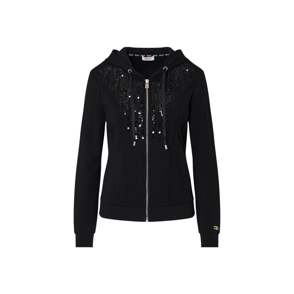 Felpa Donna con zip e paillettes Nero