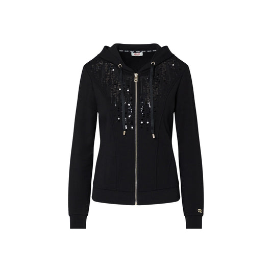 Felpa Donna con zip e paillettes Nero