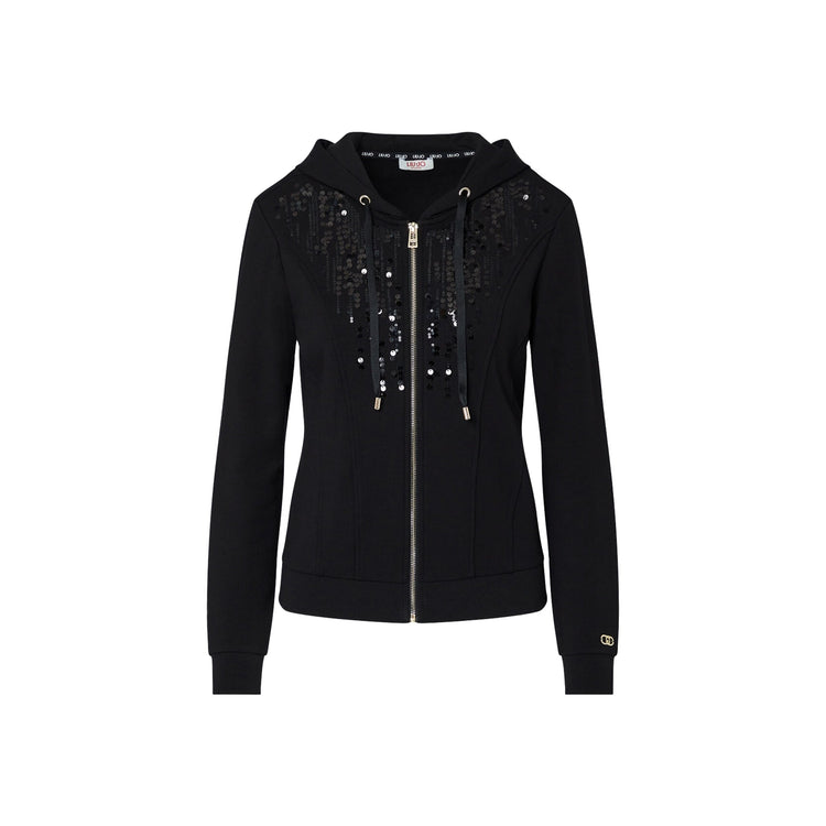 Felpa Donna con zip e paillettes Nero