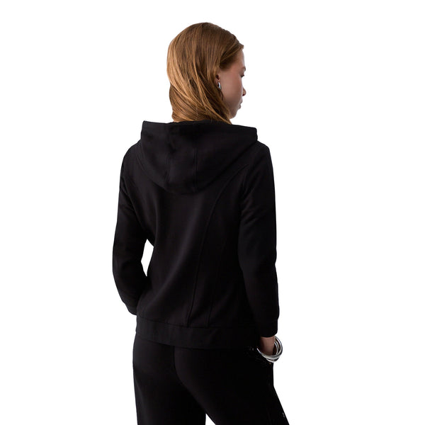 Felpa Donna con zip e paillettes Nero, modella retro