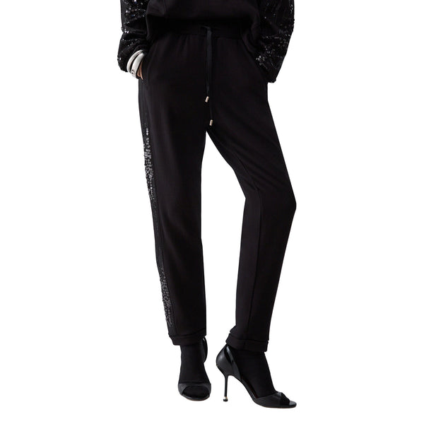 Pantalone in felpa Donna con paillettes Nero modella frontale