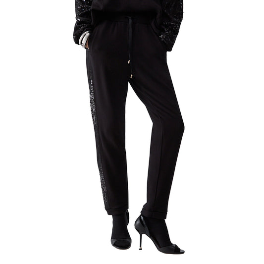 Pantalone in felpa Donna con paillettes Nero modella frontale