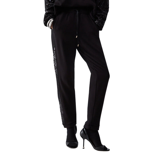 Pantalone in felpa Donna con paillettes Nero modella frontale
