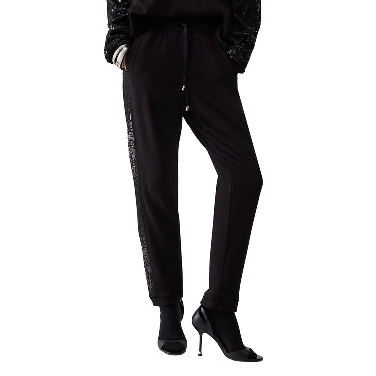Pantalone in felpa Donna con paillettes Nero modella frontale