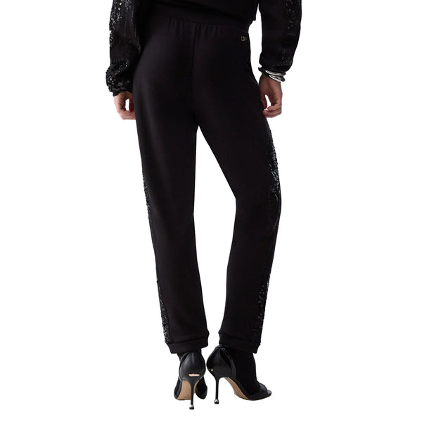 Pantalone in felpa Donna con paillettes Nero modella retro