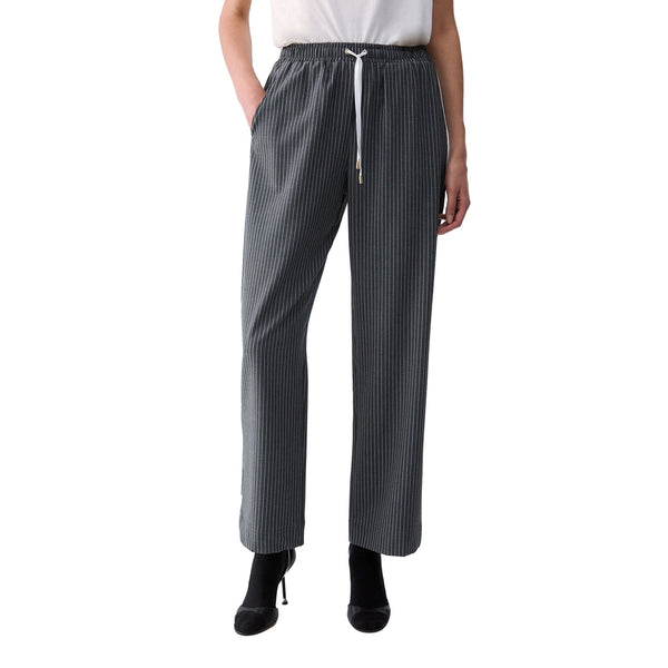 Pantalone gessato Donna con vita elastica, modella frontale