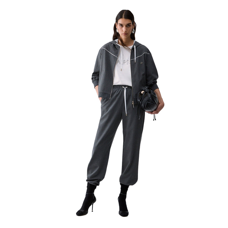 Pantalone gessato Donna con vita elastica, modella frontale intera