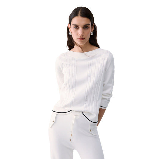 Maglia bianca Donna con profili a contrasto modella frontale