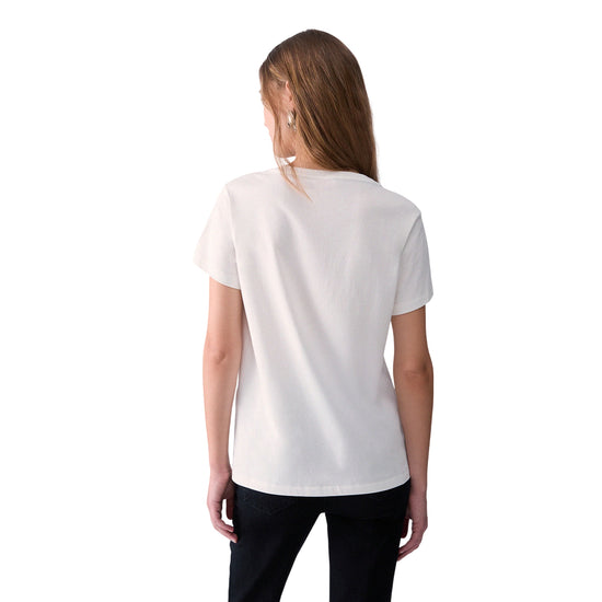 T-shirt bianca Donna con mini logo modella retro