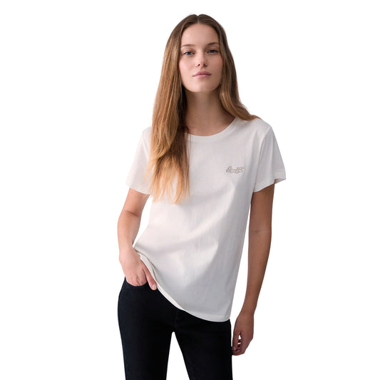 T-shirt bianca Donna con mini logo modella frontale