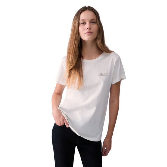 T-shirt bianca Donna con mini logo modella frontale