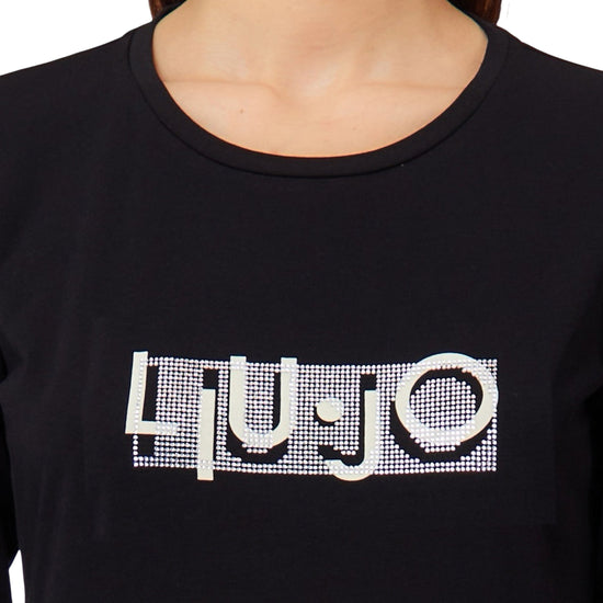 T-shirt Donna con logo con strass Nero dettaglio
