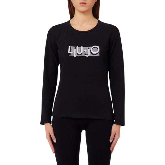 T-shirt Donna con logo con strass Nero
