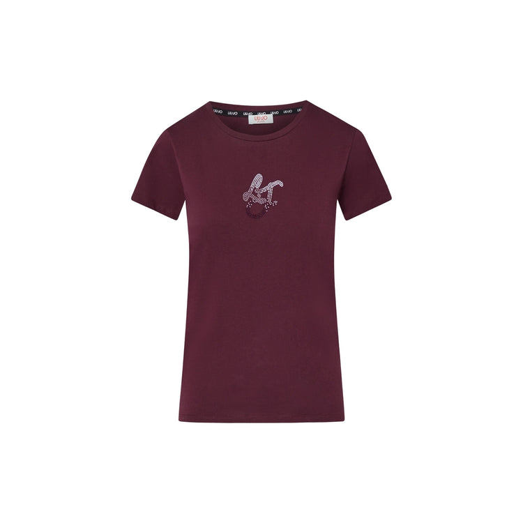 T-shirt Donna Bordeaux con logo strass