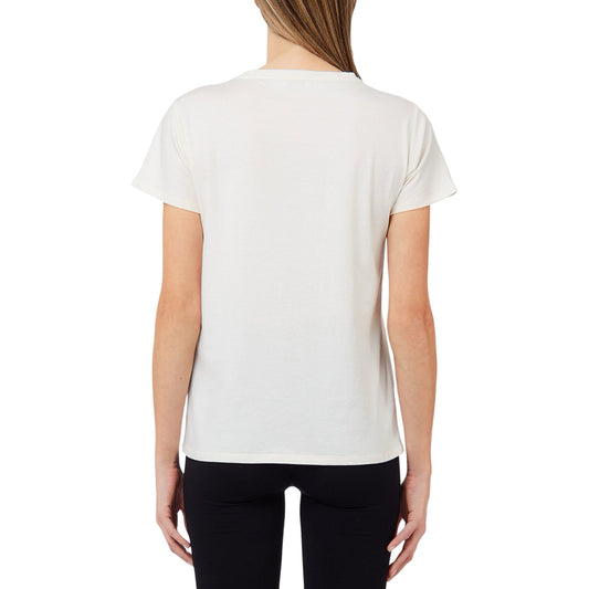 T-shirt Bianca Donna con logo strass, modella retro