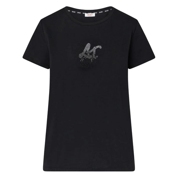 T-shirt Donna con logo strass Nero