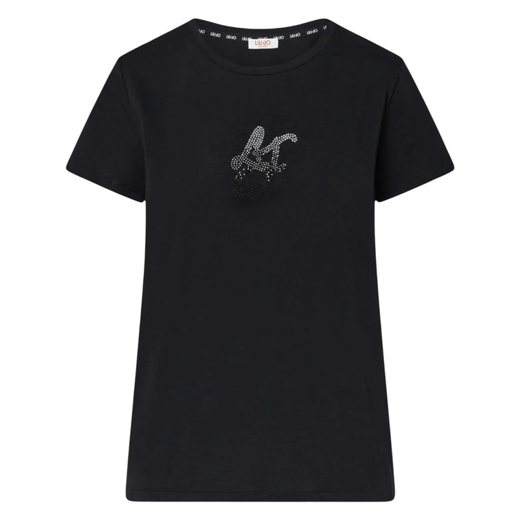 T-shirt Donna con logo strass Nero
