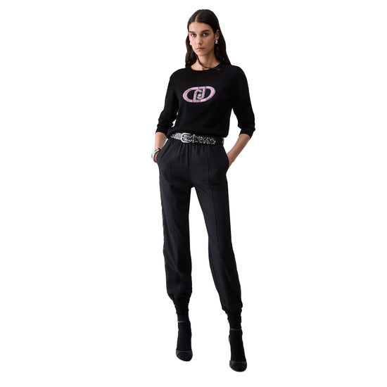 Maglia Donna con logo con pietre gioiello modella intera frontale