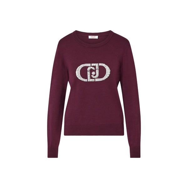 Maglia Donna bordeaux con logo monogram e gioielli