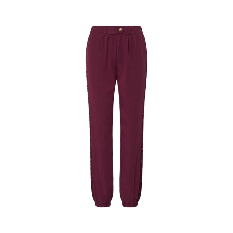 Pantalone Donna jogging con tape logato bordeaux