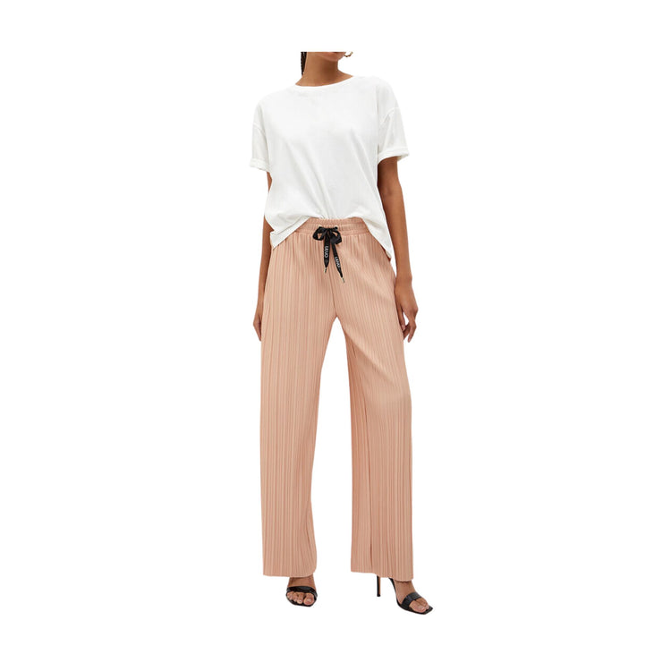 Women's pleated jersey T-shirt - Ivory/Nude