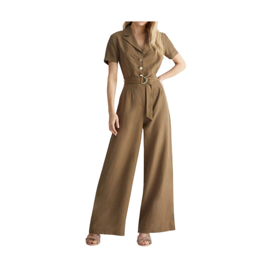 Women's dress in linen blend with lapel collar