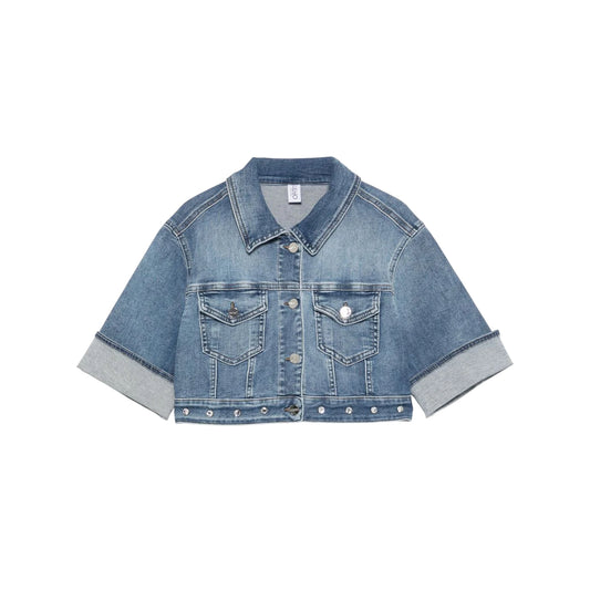 Giacca denim Donna con maniche 3/4 e orlo con usura
