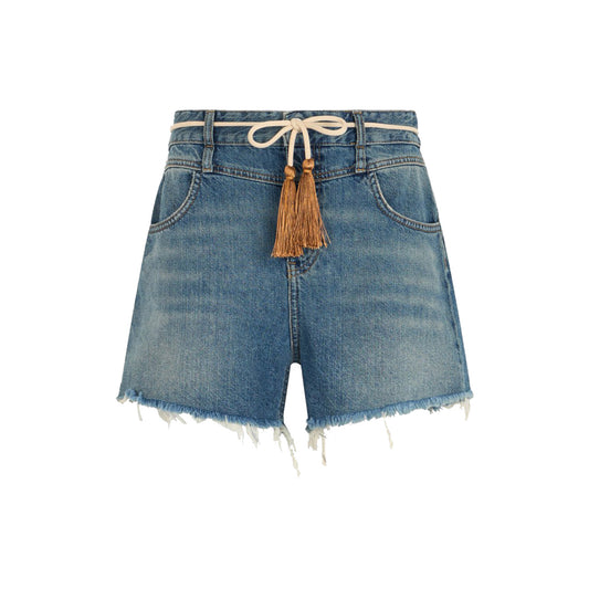 Shorts Donna in denim con cinta con nappine