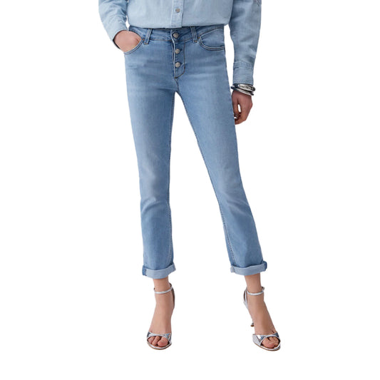 Jeans skinny Donna con risvolto in denim chiaro modella frontale
