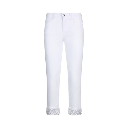 Pantaloni skinny Donna con risvolto e strass Bianco