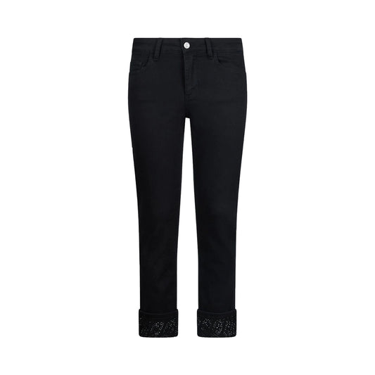Pantaloni skinny Donna con risvolto e strass Nero