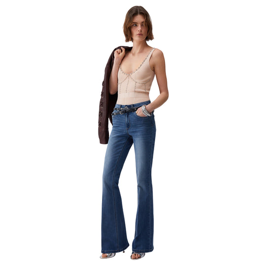 Jeans bootcut a vita alta da donna in denim 