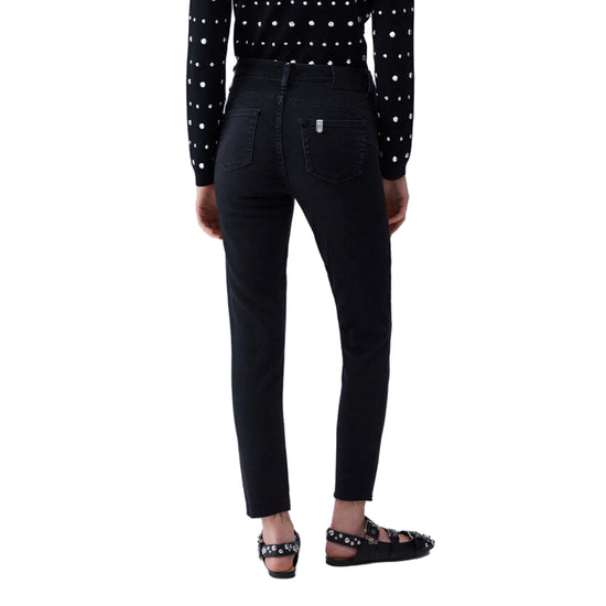 Jeans skinny Donna a vita alta in denim nero modella retro