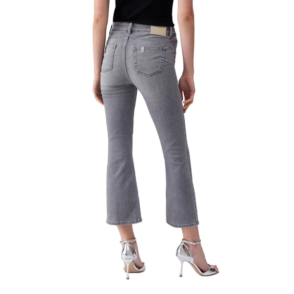 Jeans bootcut Donna a vita alta denim grigio modella retro