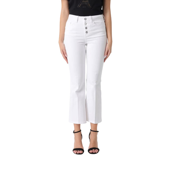 Jeans bianco cropped fit con bottoni