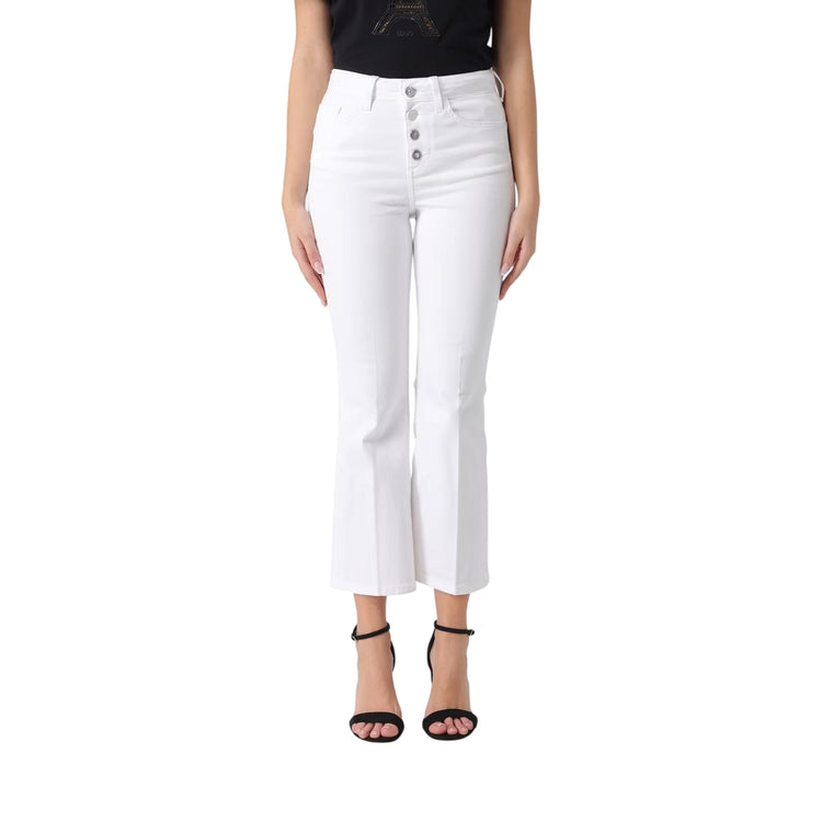 Jeans bianco cropped fit con bottoni