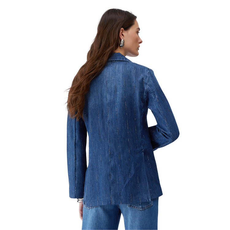 Blazer Donna in denim con strass modella retro