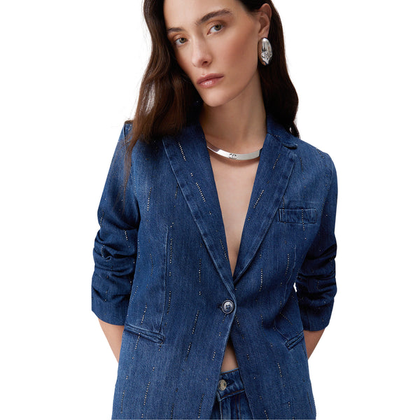 Blazer Donna in denim con strass 