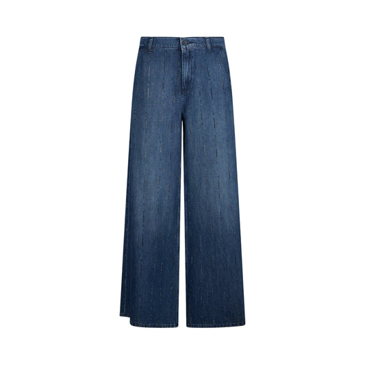 Jeans Donna a gamba larga con strass