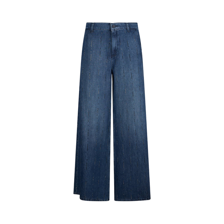 Jeans Donna a gamba larga con strass