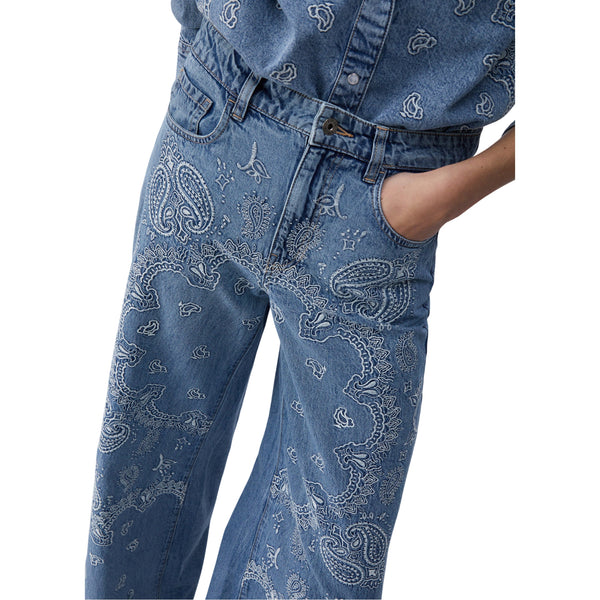 Jeans flare da donna con motivo a bandana strass 