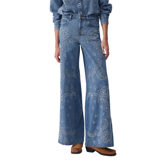 Jeans flare da donna con motivo a bandana strass 