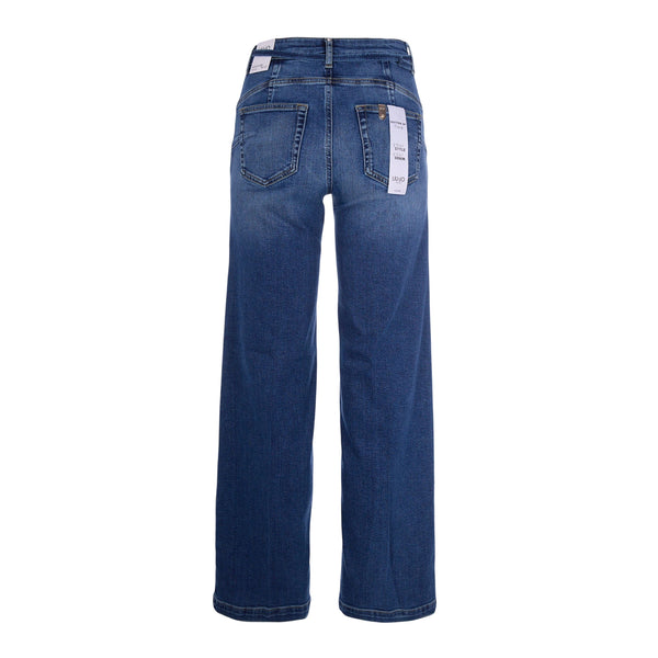 Jeans flare blu medio con cintura con fibbia