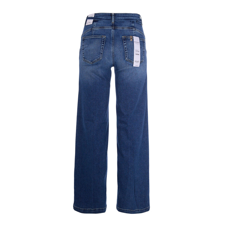 Jeans flare blu medio con cintura con fibbia